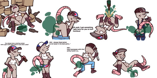 alcohol alcohol_enema anal anal_launching anal_penetration angry annoyed anthro anus ball_in_ass barefoot baseball beer beer_bottle belly belly_overhang beverage black_body black_ears black_eyes black_fur blue_baseball_cap blue_bottomwear blue_clothing blue_jeans blue_pants blue_suspenders bodily_fluids boofing bottle bottle_in_ass bottle_insertion bottomless bottomwear bottomwear_down box bra bra_only breasts butt butt_cleavage butt_clench butt_flap cardboard cardboard_box casual_exposure cleavage clenching_butt clothed clothing confederate_flag confederate_flag_clothing confederate_states_of_america container covering covering_crotch covering_vulva denim denim_bottomwear denim_clothing dialogue drooling empty_bottle eyes_closed fart fart_cloud farting_at_viewer feet female female_farting fur genitals green_fart_cloud grey_baseball_cap grey_body grey_fur high-angle_view insult insulting_viewer jeans kneeling leaning leaning_forward looking_back lying mooning motion_lines muffin_top multicolored_body multicolored_fur navel object_between_buttocks offscreen_character on_back open_mouth panties pants pants_down pantsless partially_clothed penetration pink_fingers pink_nose pink_tail pink_toes profanity raised_tail rear_view saliva sharp_teeth shirt simple_background sleeping soles solo spread_legs spreading surprised suspenders sweat sweatdrop sweaty_butt tail talking_to_another talking_to_viewer tank_top teeth text tools toothy_grin topwear two_tone_body two_tone_fur underwear underwear_only upside_down vulva whiskers white_background white_bra white_clothing white_shirt white_tank_top white_topwear white_underwear wrench smokey_the_menish american_opossum mammal marsupial 2026 2:1 absurd_res english_text hi_res multiple_images