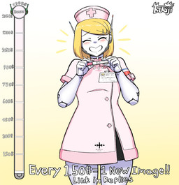 blush clothing donation_drive excited female happy machine not_furry nurse nurse_clothing positive_pregnancy_test pregnancy_test smile smiling_at_viewer solo text tsukiji millie_(tsukiji) android humanoid robot english_text hi_res