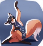 4_toes anthro asian_clothing barefoot chinese_clothing chinese_dress clothing digitigrade dress east_asian_clothing feet female gradient_background grey_eyes hair kung_fu short_hair simple_background solo toes whitephox shizuka canid canine fox mammal 2014