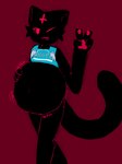 4_fingers :3 ambiguous_anthro ambiguous_gender anthro anthro_pred belly biped black_arms black_belly black_body black_ears black_face black_fur black_hands black_legs black_tail blep blue_clothing blue_crop_top blue_shirt blue_topwear bodily_noises bottomless burble_(sound_effect) cheek_tuft claws closed_smile clothed clothing crop_top cross derived_sound_effect digestion_noises ears_up facial_markings facial_tuft finger_claws fingers forehead_markings fully_inside fur gesture hand_gesture hand_on_belly hand_on_own_belly head_markings inverted_cross long_tail looking_at_viewer markings monotone_arms monotone_background monotone_belly monotone_body monotone_face monotone_fur monotone_legs monotone_tail mostly_nude_ambiguous mostly_nude_anthro mouth_closed navel one_eye_closed onomatopoeia pawpads pupils red_background red_eyes red_pawpads red_pupils red_text shirt simple_background slit_pupils slosh sloshing_belly smile smiling_at_viewer soft_vore solo sound_effects tail text text_on_clothing text_on_crop_top text_on_topwear tongue tongue_out topwear topwear_only tuft unseen_prey v_sign vore wink winking_at_viewer tcsrjx unknown_character domestic_cat felid feline felis mammal 2023 digital_drawing_(artwork) digital_media_(artwork) english_description english_text guide_lines portrait three-quarter_portrait