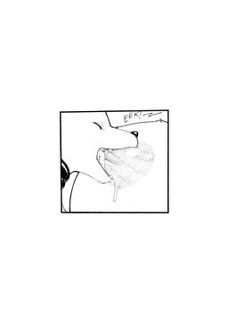 anthro big_breasts bite breasts collar comic_panel duo female female/female huge_breasts licking nipple_bite nipple_fetish nipple_lick nipple_play nipples tongue realius bakki_(realius) canid canine fox mammal comic hi_res line_art monochrome traditional_media_(artwork)