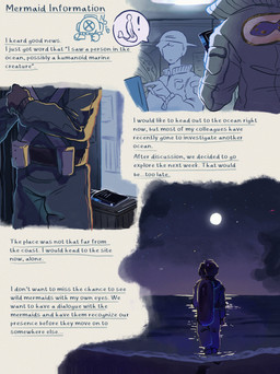 beach book clothed clothing diving_suit duo exclamation_point hat headgear headwear human_only inside jacket looking_at_another male moon night not_furry notebook oxygen_tank pencil_(object) sand sea sky solo speech_bubble standing text topwear water rurupo human mammal 2026 absurd_res alternate_version_at_source comic english_text hi_res multiple_scenes
