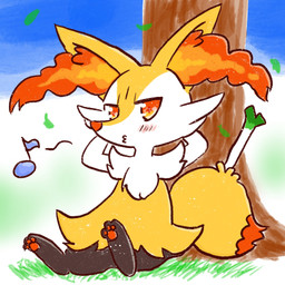 3_toes against_natural_surface against_surface against_tree ambiguous_anthro ambiguous_gender anthro arm_tuft biped black_body blush cheek_tuft chest_tuft detailed_background digitigrade dipstick_tail facial_tuft feet food front_view fur grass hands_behind_head hindpaw hip_tuft inner_ear_fluff leek looking_at_viewer markings multicolored_body multicolored_fur musical_note musical_symbol nude_ambiguous nude_anthro object_in_tail onion orange_body orange_eyes orange_fur orange_inner_ear_fluff orange_nose orange_tail_tip outside pawpads paws pink_pawpads plant pointy_ears prick_ears shoulder_tuft sitting solo symbol tail tail_markings tapering_snout three-quarter_view toes tree tuft two_tone_tail vegetable whistling white_body white_fur yellow_body yellow_fur yellow_tail annyui0611 nintendo pokemon braixen canid generation_6_pokemon mammal pokemon_(species) 1:1 2021 cel_shading colored digital_drawing_(artwork) digital_media_(artwork) full-length_portrait hi_res japanese_description portrait shaded