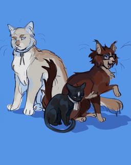 ambiguous_gender black_body black_fur blue_background blue_eyes brown_body brown_fur eyewear feral feralized fluffy fur glasses group happy jewelry kerchief long_tail neckerchief necklace neckwear pale_fur quadruped simple_background size_difference tail trio azulmagpie attack_on_titan erwin_smith hange_zoe levi_ackerman domestic_cat felid feline felis mammal hi_res male_(lore) nonbinary_(lore)
