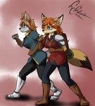 anthro clothed clothing duo ear_piercing female fur grey_body grey_fur hair piercing reader simple_background dekaisen bloodline bloodline_(webcomic) sil_(bloodline) canid canine fox grey_fox mammal urocyon hi_res