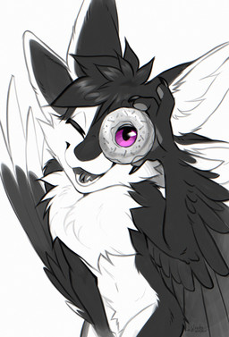 3_fingers 4_ears anthro belly big_ears big_eyes biped black_body black_claws black_ears black_feathers black_finger_claws black_fur black_hair black_hands black_sclera black_tail black_wings cheek_tuft chest_tuft claws countershade_face countershade_fur countershade_torso countershading dessert doughnut eyes_closed facial_tuft fangs feathered_wings feathers featureless_crotch feet finger_claws fingers fluffy food forked_tongue front_view fur glistening glistening_eyes hair happy high-angle_view holding_food holding_object looking_at_viewer male male_anthro multi_ear multicolored_body multicolored_feathers multicolored_fur nude nude_anthro nude_male one_eye_closed open_mouth open_smile pastry pawpads paws purple_eyes simple_background smile smiling_at_viewer solo standing tail teeth text tongue tuft tufted_fur two_tone_body two_tone_fur white_background white_belly white_body white_countershading white_face white_feathers white_fur white_inner_ear white_tail white_wings winged_arms wings koda_walker fyr_(fenrir784) avali avian bird 2026 absurd_res artist_name colored digital_drawing_(artwork) digital_media_(artwork) english_text greyscale half-length_portrait hi_res monochrome portrait restricted_palette shaded signature simple_shading sketch spot_color three-quarter_portrait