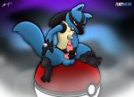 balls genitals male masturbation penile penile_masturbation penis pokeball sitting solo standard_pokeball fencydregin nintendo pokemon canid canine generation_4_pokemon lucario mammal pokemon_(species) 2019 signature