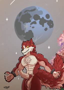 abs anthro ball_tuft balls bodily_fluids bracelet claws cum cum_drip dripping ear_piercing ear_tuft erection fur genital_fluids genitals inner_ear_fluff jewelry male muscular muscular_arms muscular_male pecs penis piercing pointy_ears prick_ears red_body red_fur scar solo spiked_bracelet spikes tail tail_tuft tuft nohum mythology lu lycan_west_(fortnite) canid canine mammal mythological_canine mythological_creature werecanid werecanine werecreature werewolf hi_res