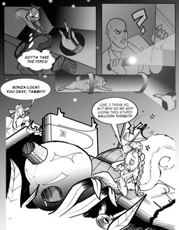 anthro breasts crash crazy_eyes dialogue dizzy drain female flashlight fluffy fluffy_tail grass group hair humor male plant plunger ponytail rangerplane sink tail text thinking tools worried chris_fischer chip_'n_dale_rescue_rangers disney chip_(disney) monterey_jack_(cdrr) tammy_squirrel chipmunk ground_squirrel human mammal mouse murid murine rodent sciurid tree_squirrel english_text hi_res monochrome