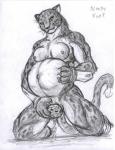 ambiguous_gender amniotic_fluid anthro armor belly big_belly birth bodily_fluids breasts clothing crowning duo female gauntlets genital_fluids genitals gloves handwear live_birth muscular nipples nude pregnant pregnant_female pussy vaginal_birth young young_anthro leovictor bloody_roar konami shina_(bloody_roar) felid leopard mammal pantherine monochrome sketch