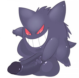 anthro balls big_balls big_penis erection fur genitals male penis purple_body purple_fur red_eyes semi-anthro simple_background smile solo white_background conditional_dnp erobos nintendo pokemon generation_1_pokemon gengar ghost pokemon_(species) spirit hi_res