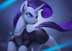 blue_eyes bodysuit clothed clothed_feral clothing female feral hair horn jewelry looking_back pendant purple_hair skinsuit solo tight_clothing rodrigues404 friendship_is_magic hasbro my_little_pony mythology rarity_(mlp) equid equine mammal mythological_creature mythological_equine unicorn 2018