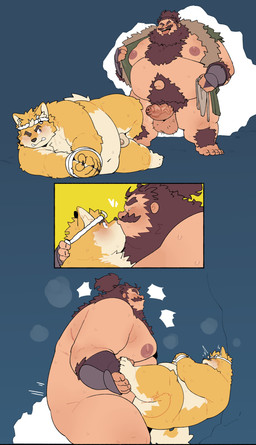 anal anal_penetration anthro anthro_penetrated anthro_penetrating anthro_penetrating_human arm_hair arms_tied balls beard belly belly_hair big_belly big_butt big_moobs big_penis bodily_fluids body_hair bound butt captured chest_hair clothing dominant dominant_human duo erection facial_hair flaccid genital_fluids genitals hair hairy hands_tied huge_belly huge_moobs human_on_anthro human_penetrated human_penetrating human_penetrating_anthro humanoid_genitalia humanoid_hands humanoid_penis interspecies kemono leg_hair looking_pleasured male male/male male_penetrated male_penetrating male_penetrating_male moobs mustache nipples nude obscured_penetration open_mouth overweight overweight_anthro overweight_male penetration penile penile_penetration penis penis_in_ass penis_size_difference sex simple_background tail thick_penis thick_thighs undressing_self wide_hips quanjiang musashi_(tamacolle) canid canine canis domestic_dog human mammal 2026 absurd_res colored comic digital_drawing_(artwork) digital_media_(artwork) hi_res shaded