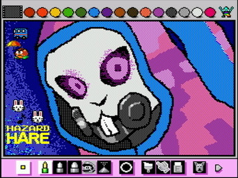 ambiguous_gender anthro blue_background bus clothing commercial_vehicle glowing glowing_eyes looking_at_viewer purple_eyes screencap simple_background solo umbrella vehicle rodricoro epic_games fortnite mario_bros mario_paint nintendo hazard_hare goomba lagomorph mammal digital_media_(artwork) dithering headshot_portrait mario_paint_(artwork) portrait