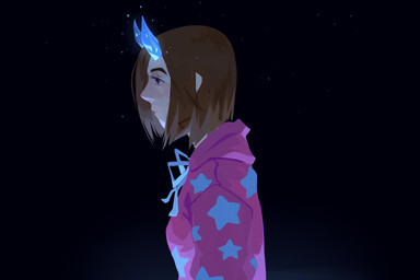 blue_clothing blue_eyes blue_horn blue_topwear brown_hair clothed clothing eyelashes female hair horn light_body light_skin mouth_closed pink_clothing pink_topwear side_view simple_background solo standing topwear unsigned corzh77 humanoid 3:2 half-length_portrait hi_res portrait