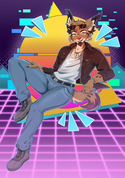 anthro biped bottomwear claws clothed clothed_anthro clothed_male clothing fingers footwear front_view fully_clothed fully_clothed_anthro fully_clothed_male fur hair looking_at_viewer male pants shirt shoes smile solo tail teeth topwear purplelemons felid feline lynx mammal 2026 digital_drawing_(artwork) digital_media_(artwork) hi_res