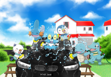 ambiguous_gender blue_body blue_skin blush car cloud eyes_closed grass group open_mouth outside plant shell sky sponge teeth tongue vehicle water winick-lim bmw nintendo pokemon froakie generation_1_pokemon generation_2_pokemon generation_3_pokemon generation_4_pokemon generation_5_pokemon generation_6_pokemon mudkip oshawott piplup pokemon_(species) squirtle totodile 2014 digital_media_(artwork)