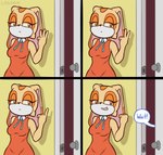 2022 aged_up anthro biped breasts clothed clothing comic command command_to_wait counting counting_on_fingers cream_the_rabbit dialogue digital_media_(artwork) door doorknob doorway dress english_text female fingers inside lagomorph leporid loshon mammal offscreen_character rabbit sega smile solo sonic_the_hedgehog_(series) speech_bubble talking_to_another text waiting