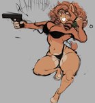 anthro big_breasts black_bra black_clothing black_panties black_underwear bra breasts brown_body brown_fur brown_hair cleavage clothed clothing curled_hair digitigrade female fur grey_background gun hair handgun holding_grenade holding_gun holding_handgun holding_object holding_pistol holding_ranged_weapon holding_weapon open_mouth panties paws pistol pointing_gun ranged_weapon screaming simple_background solo tail text thick_thighs torn_clothing underwear underwear_only weapon white_crotch sugarcollars bubu_(sugarcollars) canid canine canis domestic_dog mammal absurd_res digital_media_(artwork) english_text hi_res