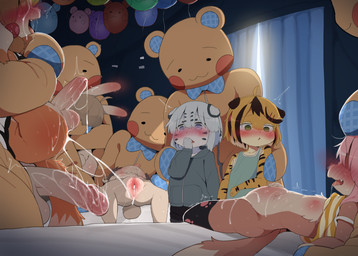 adult_on_young after_anal after_sex age_difference anthro balls biped blush bodily_fluids brown_body brown_hair clothed clothing cum female genital_fluids genitals hair larger_male loli male male/male open_mouth penis size_difference smaller_female smaller_male smile topwear young younger_female younger_male dagasi felid mammal pantherine snow_leopard hi_res