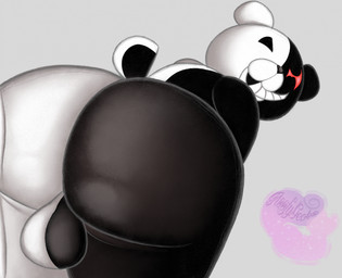 anthro backsack balls bent_over big_butt black_body butt butt_focus genitals grey_background grin huge_butt logo looking_at_viewer looking_back looking_back_at_viewer male mischievous_smile multicolored_body nude presenting presenting_hindquarters short_tail shortstack shortstack_male simple_background slightly_chubby slightly_chubby_anthro slightly_chubby_male smile smug solo tail thick_thighs two_tone_body white_body floofygecko danganronpa spike_chunsoft monokuma bear mammal 2025 artist_logo digital_drawing_(artwork) digital_media_(artwork) hi_res