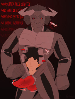2_horns anthro big_penis body_takeover dominant dominant_anthro dominant_male duo erection genitals horn knot knotted_penis machine male male/male male_anthro muscular muscular_anthro muscular_dom muscular_male muscular_sub penis struggling submissive submissive_anthro submissive_male rynnks capcom monster_hunter diablos_(mh) flying_wyvern reptile robot scalie absurd_res hi_res