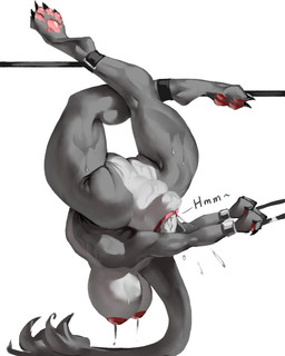 anthro backbend big_breasts bodily_fluids breasts contortionism extreme_contortion feet female flexible fur green_eyes grey_body grey_fur head_in_pussy lactating milk nipples paws solo splits spread_legs spreading sweat tail thick_thighs wide_hips gyy canid canine mammal 4:5