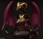 anthro anthrofied breasts featureless_breasts female membrane_(anatomy) membranous_wings non-mammal_breasts simple_background solo tail wings yellow_eyes kameloh european_mythology mythology twokinds madam_reni_(twokinds) dragon mythological_creature mythological_scalie scalie western_dragon 2019 digital_media_(artwork)