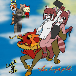 anthro blinking butcher_knife female group holding_knife holding_object knife male riding_on_back waterpijama mythology stone_temple_pilots anny_(samichoptanuki999) lin_(e254e) ming_(e254e) nameless_raccoon_(ccxiaoyi123) semih_young ailurid canid canine domestic_cat dragon felid feline felis mammal mythological_creature mythological_scalie procyonid raccoon red_panda scalie 1:1 album_cover cover hi_res