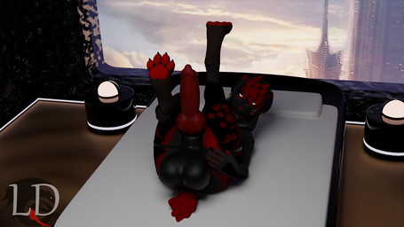 anthro balls bedroom_eyes big_balls big_butt big_penis black_body butt cherry clothing crop_hoodie crop_top femboy food fruit genitals grey_body hair hand_on_butt hand_on_leg hand_on_thigh hands_in_sleeves knot male narrowed_eyes pawpads paws penis plant presenting presenting_hindquarters raised_paw red_hair red_pawpads seductive shirt solo spots tail tattoo thick_thighs tongue tongue_out topwear wide_hips lustfuldemon alber canid canine hyena hyenid_(species) mammal 16:9 hi_res widescreen
