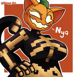 anthro female female/female food fruit plant pumpkin solo slurpyart epic_games fortnite spice_(fortnite) felid feline mammal absurd_res hi_res