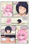 2024 absurd_res areola ashido_mina bath bathhouse black_sclera blush bodily_fluids breasts comic dialogue digital_media_(artwork) duo female greatm8sfm hair hi_res horn horned_humanoid human humanoid kyoka_jiro looking_at_another mammal my_hero_academia nipples nude pink_body pink_hair purple_hair quirked_human_(my_hero_academia) speech_bubble steam sweat text wet yellow_eyes