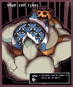anal anal_penetration anus areola balls belly big_balls big_nipples big_penis bottomwear boxer_briefs butt clothing dialogue duo erection feet fleshlight_position foot_on_balls for_a_head genitals gloves handwear holding_another huge_balls huge_penis hyper hyper_balls hyper_genitalia hyper_penis male male/male male_penetrated male_penetrating male_penetrating_male moobs nervous nipples onomatopoeia open_mouth orange_boxer_briefs orange_clothing orange_underwear overweight pattern_bottomwear pattern_boxer_briefs pattern_clothing penetration penile penile_penetration penis penis_in_ass penis_poking_out penis_through_fly plap_(sound) schlick_(sound_effect) sex simple_background size_difference smaller_penetrated sound_effects teeth text text_box torn_bottomwear torn_clothing torn_underwear underwear gorochuinboxers deltarune undertale_(series) jackenstein king_spade darkner humanoid object_head 2025 5:6 absurd_res digital_drawing_(artwork) digital_media_(artwork) english_text hi_res