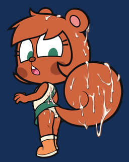 anthro bodily_fluids bottomwear butt clothed clothing cum cum_on_body cum_on_tail female flat_chested footwear genital_fluids open_mouth panties shirt shoes skirt solo standing tail tail_under_skirt topwear underwear uniform young young_female toffee_(artist) murphy_and_mitzi mitzi_(ajmarekart) mammal rodent sciurid tree_squirrel 2025 4:5 alpha_channel hi_res
