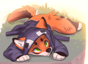 4_toes ambiguous_gender barefoot circle_eyebrows clothed clothed_feral clothing dipstick_ears ear_markings eyebrows feet feral fur green_eyes kigurumi lying markings multicolored_ears on_front onesie orange_body orange_fur paws solo toes whiskers hyilpi microsoft minecraft mojang xbox_game_studios canid canine fox mammal 2022 digital_media_(artwork) hi_res