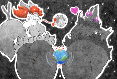 anthro big_breasts big_butt breasts butt curvy_figure duo earth female fluffy gentle_giant huge_breasts huge_butt huge_thighs looming macro moon neck_tuft planet planet_dwarfing rear_view shrinking size_transformation smile smothering space squeezing squish tail terra_macro thick_thighs transformation tuft wide_hips alef-gp nintendo pokemon animal_humanoid bat braixen canid canid_humanoid canine canine_humanoid fox fox_humanoid generation_6_pokemon humanoid mammal mammal_humanoid pokemon_(species) hi_res
