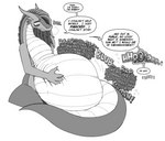 anthro anthro_pred apology begging bloated burping death dialogue digestion_noises female female_pred fin fully_inside hair hand_on_belly hand_on_own_belly holding_belly horn long_hair long_neck multiple_prey offscreen_character oral_vore semi-anthro speech_bubble tail tail_on_belly talking_to_prey text thick_thighs undercut vore shyguy9 mythology ashe_(shyguy9) dragon mythological_creature mythological_scalie scalie digital_media_(artwork) english_text hi_res monochrome