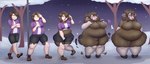 anthro basic_sequence big_breasts bottomwear breast_growth breasts brown_body brown_fur brown_hair brown_wool clothing female five_frame_sequence footwear fur gender_transformation growth hair hooves human_to_anthro linear_sequence male mtf_transformation navel outside overweight overweight_female rapid_weight_gain shirt shoes short_hair shorts snow solo species_transformation standing topwear torn_clothing transformation transformation_sequence weight_gain wool_(fur) flybeeth bovid caprine human mammal sheep 2022 absurd_res hi_res sequence