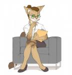 anthro biped breasts cleavage clothed clothing eyelashes eyewear female fully_clothed fur glasses hair librarian looking_at_viewer simple_background sitting smile solo white_background sirartwork helia_peppercats domestic_cat felid feline felis mammal 2018 digital_media_(artwork)