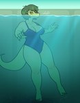 5_fingers 5_toes anthro big_breasts big_tail breasts claws cleavage clothed clothing curvy_figure detailed_background eyelashes feet female finger_claws fingers freckles green_body green_hair green_scales grey_eyes hair long_tail looking_at_viewer mostly_submerged one-piece_swimsuit scales short_hair snout solo swimming swimwear tail thick_thighs toes underwater water yellow_sclera groundedchalk cavemanon_studios i_wani_hug_that_gator olivia_halford baryonyx dinosaur prehistoric_species reptile scalie spinosaurid theropod 2024 absurd_res artist_name digital_drawing_(artwork) digital_media_(artwork) hi_res signature