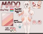 anthro breasts female fur hair lgbt_pride looking_at_viewer pansexual_pride_colors pride_colors simple_background smile solo furbait_(artist) mado_(character) canid canine canis domestic_dog herding_dog mammal pastoral_dog 5:4 absurd_res digital_media_(artwork) hi_res model_sheet