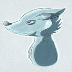 ambiguous_gender anthro black_eyes black_nose blue_body blue_fur ears_back fur lidded_eyes pivoted_ears side_view solo jubb canid canine canis mammal wolf 1:1 2018 bust_portrait portrait signature