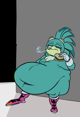 alley anthro belly big_belly burger clothing food gloves handwear male morbidly_obese obese outside overeating overweight solo ultrahand sega sonic_riders sonic_the_hedgehog_(series) jet_the_hawk accipitrid accipitriform avian bird hi_res