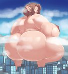 areola big_breasts big_butt breasts butt cellulite city crouching female huge_breasts huge_butt hyper hyper_butt looking_back macro nipples not_furry solo thick_thighs eikasianspire elf humanoid 2019 absurd_res hi_res