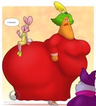 big_breasts big_butt breasts butt clothing female food group hair huge_breasts huge_butt hyper hyper_butt male nipple_outline overweight trio crescent-blue-zero cartoon_network chowder_(series) chowder ms._endive panini_(chowder) canid canine mammal raccoon_dog tanuki absurd_res hi_res