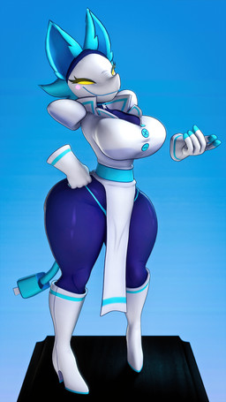 big_breasts blue_background blue_hair breasts clothed clothing female floating_hands hair machine simple_background smile thick_thighs yellow_eyes brandi cryptiacurves_(modeler) deltarune undertale_(series) tasque_manager darkner felid feline mammal robot 2024 3d_(artwork) 4k 9:16 absurd_res digital_media_(artwork) hi_res source_filmmaker_(artwork)