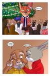 2017 akiric anthro bodily_fluids canid canine christmas christmas_clothing christmas_headwear christmas_tree clothed clothing comic dialogue disney english_text female fox gift group hat headgear headwear holidays judy_hopps kissing lagomorph leporid male mammal mature_male nick_wilde plant rabbit red_fox santa_hat speech_bubble stu_hopps tears text tree true_fox young young_anthro zootopia