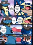 anal anal_penetration anthro anus balls blue_balls blue_body colored comic dialogue duo english_text erection fur gaping gaping_anus generation_4_pokemon generation_6_pokemon genitals greninja heart_symbol hi_res kivwolf knot lucario male male/male male_penetrated male_penetrating male_penetrating_male nintendo outside penetration penis pokemon pokemon_(species) red_eyes redoxx sex shocked text third-party_edit url