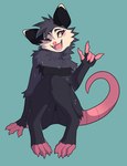 ambiguous_gender anthro bent_legs cheek_tuft claws ears_up facial_tuft fur neck_tuft one_eye_closed open_mouth open_smile sitting smile solo tail tuft fosbat fosbat_(fosbat) american_opossum mammal marsupial hi_res