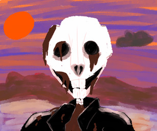 anthro bone cloud decay eyeless front_view looking_at_viewer male mountain simple_background skeleton sky solo sun soyatolewey atole lagomorph leporid mammal rabbit 6:5 portrait